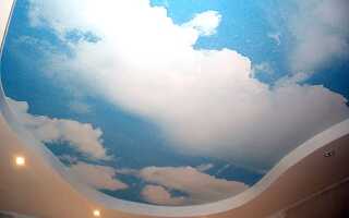 Натяжной потолок «Облака», «небесные» фотообои и прорисовка туч своими руками