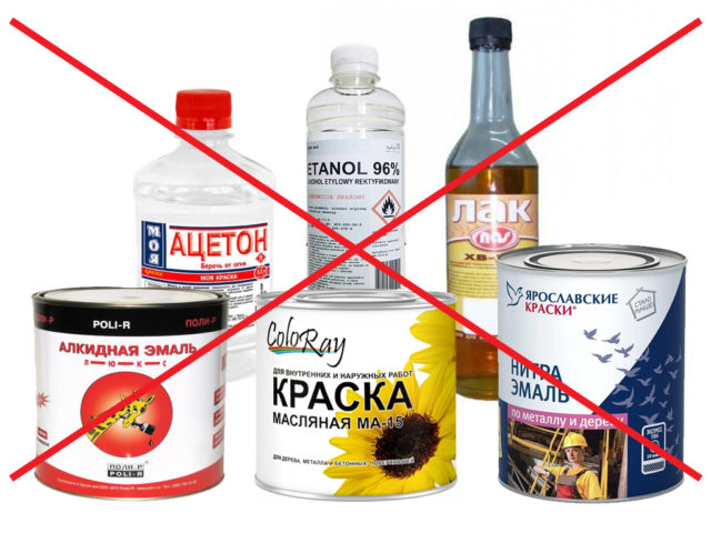 Неподходят краски на основе растворителей